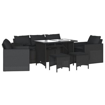 6-delige Loungeset met kussens poly rattan zwart
