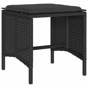 6-delige Loungeset met kussens poly rattan zwart