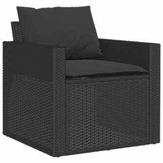 6-delige Loungeset met kussens poly rattan zwart
