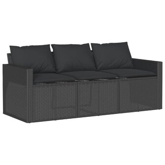6-delige Loungeset met kussens poly rattan zwart