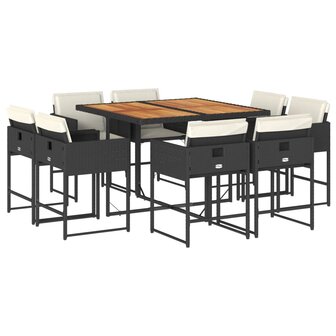 9-delige Tuinset poly rattan zwart