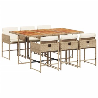 7-delige Tuinset met kussens poly rattan beige