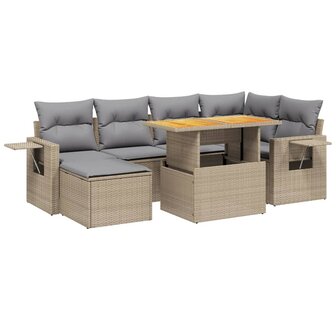 7-delige Loungeset met kussens poly rattan beige