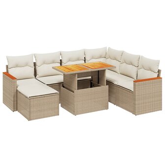 8-delige Loungeset met kussens poly rattan beige