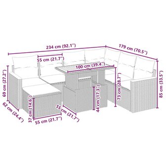 8-delige Loungeset met kussens poly rattan beige