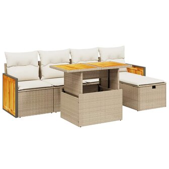6-delige Loungeset met kussens poly rattan beige