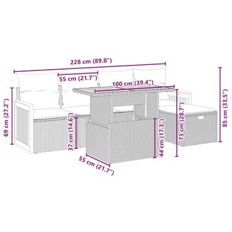 6-delige Loungeset met kussens poly rattan beige