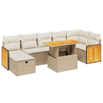 8-delige Loungeset met kussens poly rattan beige