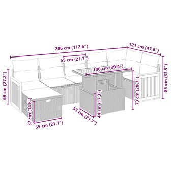 8-delige Loungeset met kussens poly rattan beige