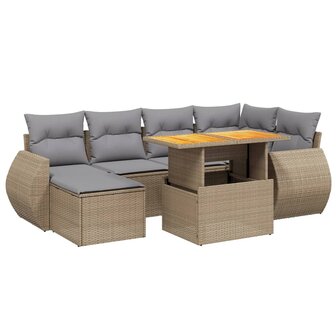 7-delige Loungeset met kussens poly rattan beige
