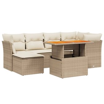 7-delige Loungeset met kussens poly rattan beige