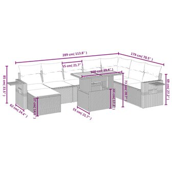9-delige Loungeset met kussens poly rattan beige