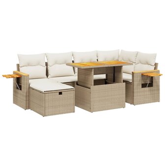 7-delige Loungeset met kussens poly rattan beige