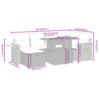 7-delige Loungeset met kussens poly rattan beige