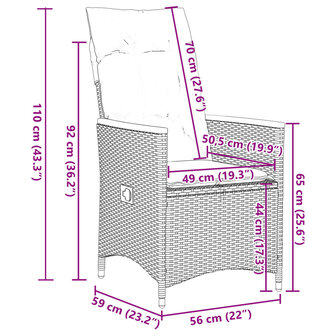 9-delige Tuinset met kussens poly rattan grijs
