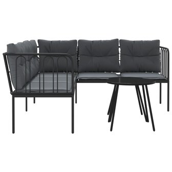 Loungeset met kussens staal en textileen zwart