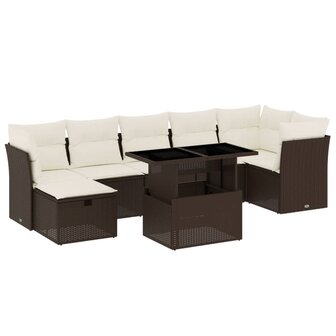 8-delige Loungeset met kussens poly rattan bruin