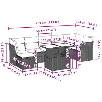 8-delige Loungeset met kussens poly rattan bruin
