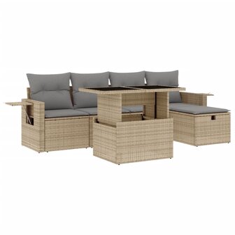 6-delige Loungeset met kussens poly rattan beige