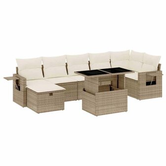 8-delige Loungeset met kussens poly rattan beige