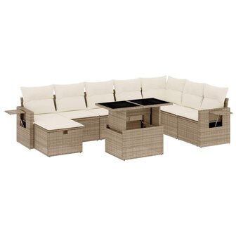 9-delige Loungeset met kussens poly rattan beige