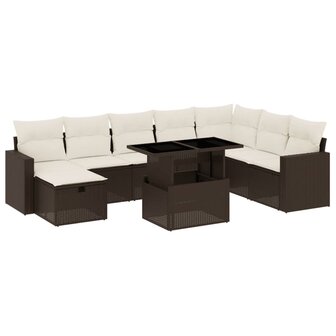 9-delige Loungeset met kussens poly rattan bruin
