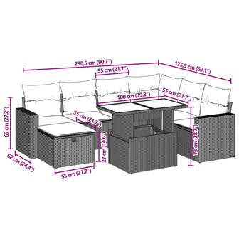 8-delige Loungeset met kussens poly rattan beige