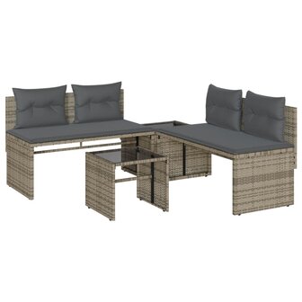 4-delige Loungeset met kussens poly rattan grijs