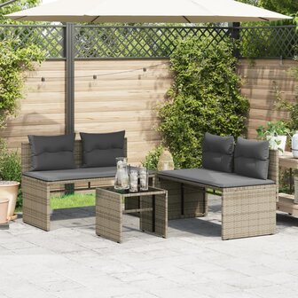 4-delige Loungeset met kussens poly rattan grijs