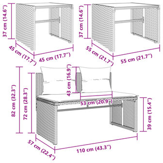 4-delige Loungeset met kussens poly rattan grijs