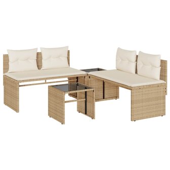 4-delige Loungeset met kussens poly rattan beige