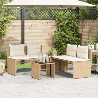 4-delige Loungeset met kussens poly rattan beige