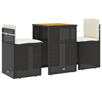 3-delige Bistroset met kussens poly rattan zwart