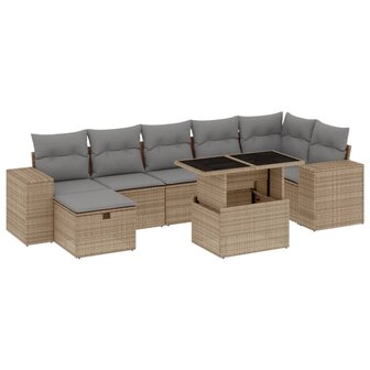 8-delige Loungeset met kussens poly rattan beige
