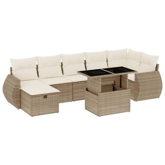 8-delige Loungeset met kussens poly rattan beige