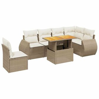 7-delige Loungeset met kussens poly rattan beige