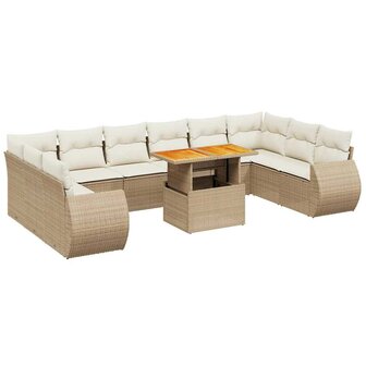 11-delige Tuinset met kussens poly rattan beige