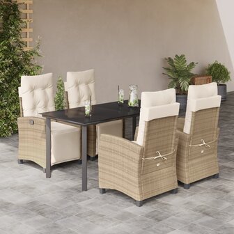 5-delige Tuinset met kussens poly rattan beige