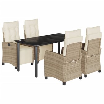5-delige Tuinset met kussens poly rattan beige