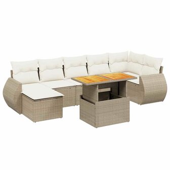 8-delige Loungeset met kussens poly rattan beige