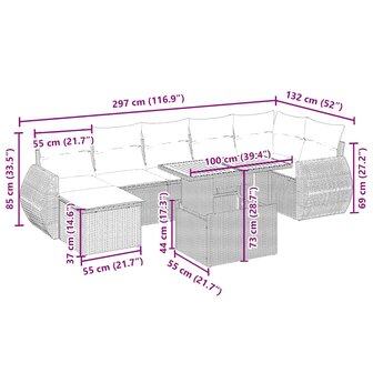 8-delige Loungeset met kussens poly rattan beige