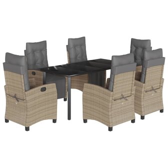 7-delige Tuinset met kussens poly rattan gemengd beige