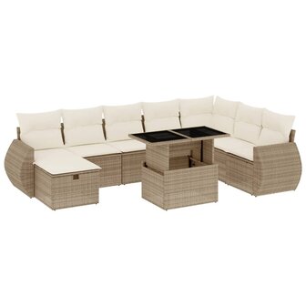 9-delige Loungeset met kussens poly rattan beige