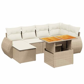 7-delige Loungeset met kussens poly rattan beige