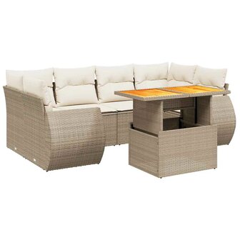7-delige Loungeset met kussens poly rattan beige