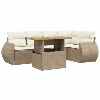 6-delige Loungeset met kussens poly rattan beige