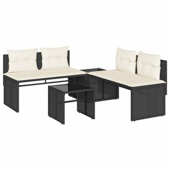4-delige Loungeset met kussens poly rattan zwart