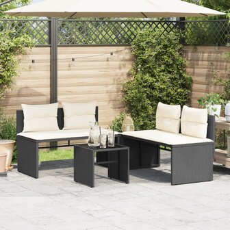4-delige Loungeset met kussens poly rattan zwart
