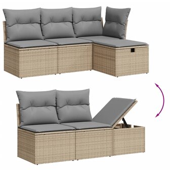 7-delige Loungeset met kussens poly rattan beige