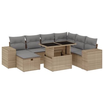 8-delige Loungeset met kussens poly rattan beige